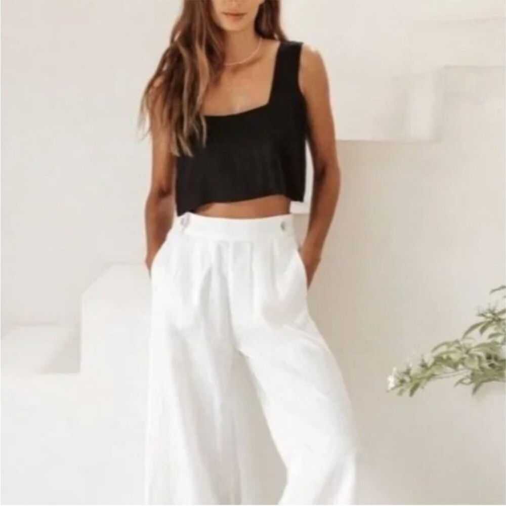 Free The Label White Roma Sleeveless Crop Tank Top 100% Linen Size S - Picture 8 of 8